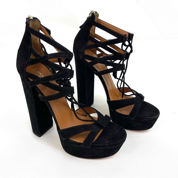 Aquazzura Beverly Hills Black Suede Platform Heels 39 US 9
